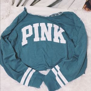 🌿 vs pink teal off the shoulder crop hoodie 🌿